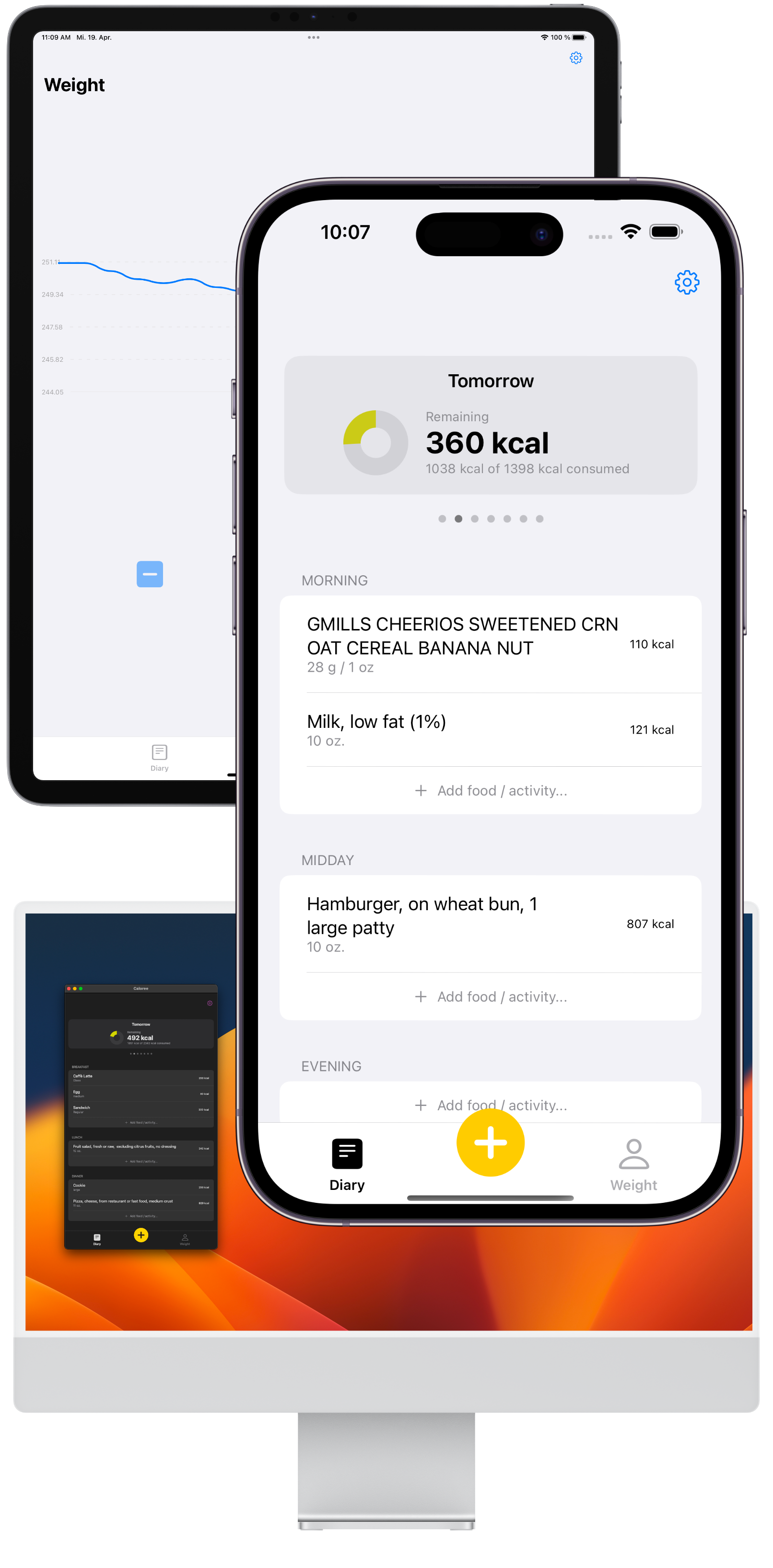 iPhone with Caloree app running